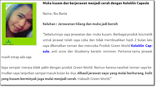testimoni koloklin capsule green world